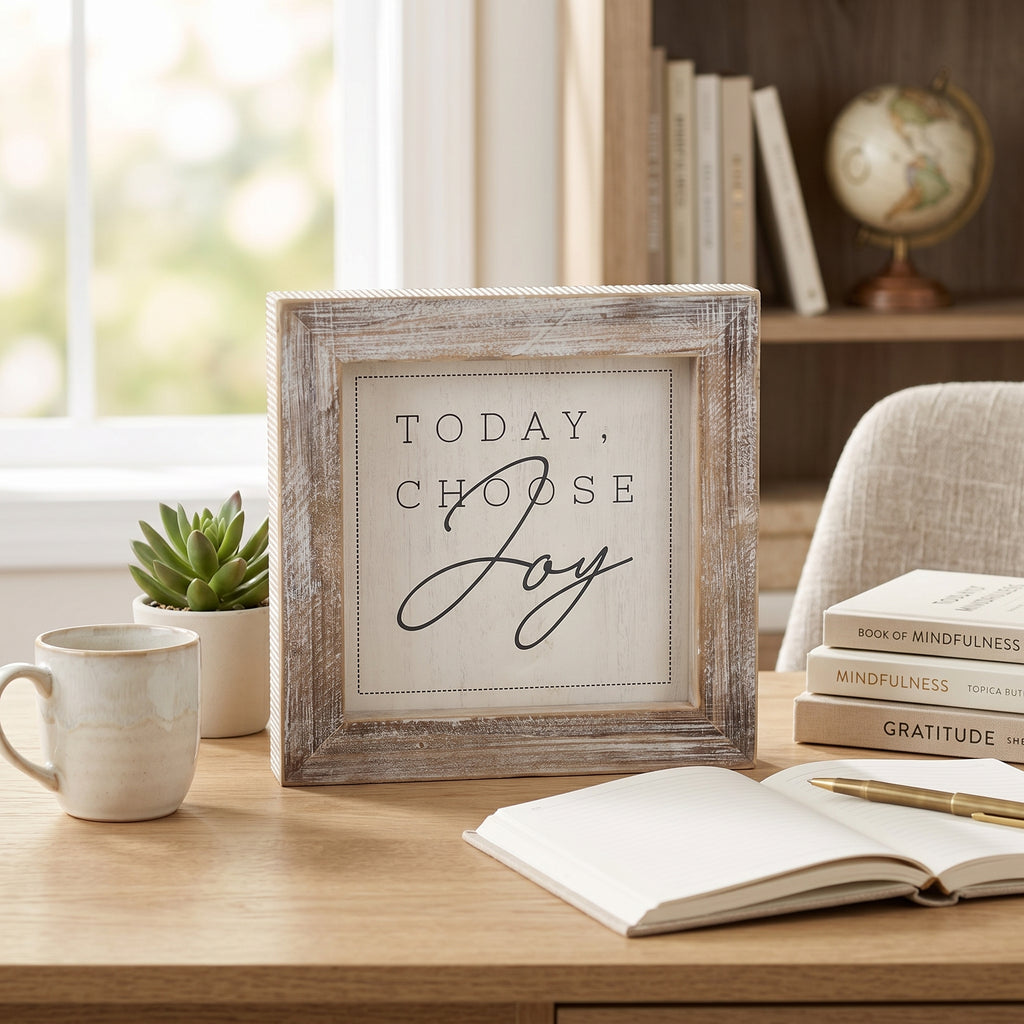 10" Reversible Wood Frame Sign - Coming/Joy | White and Gray