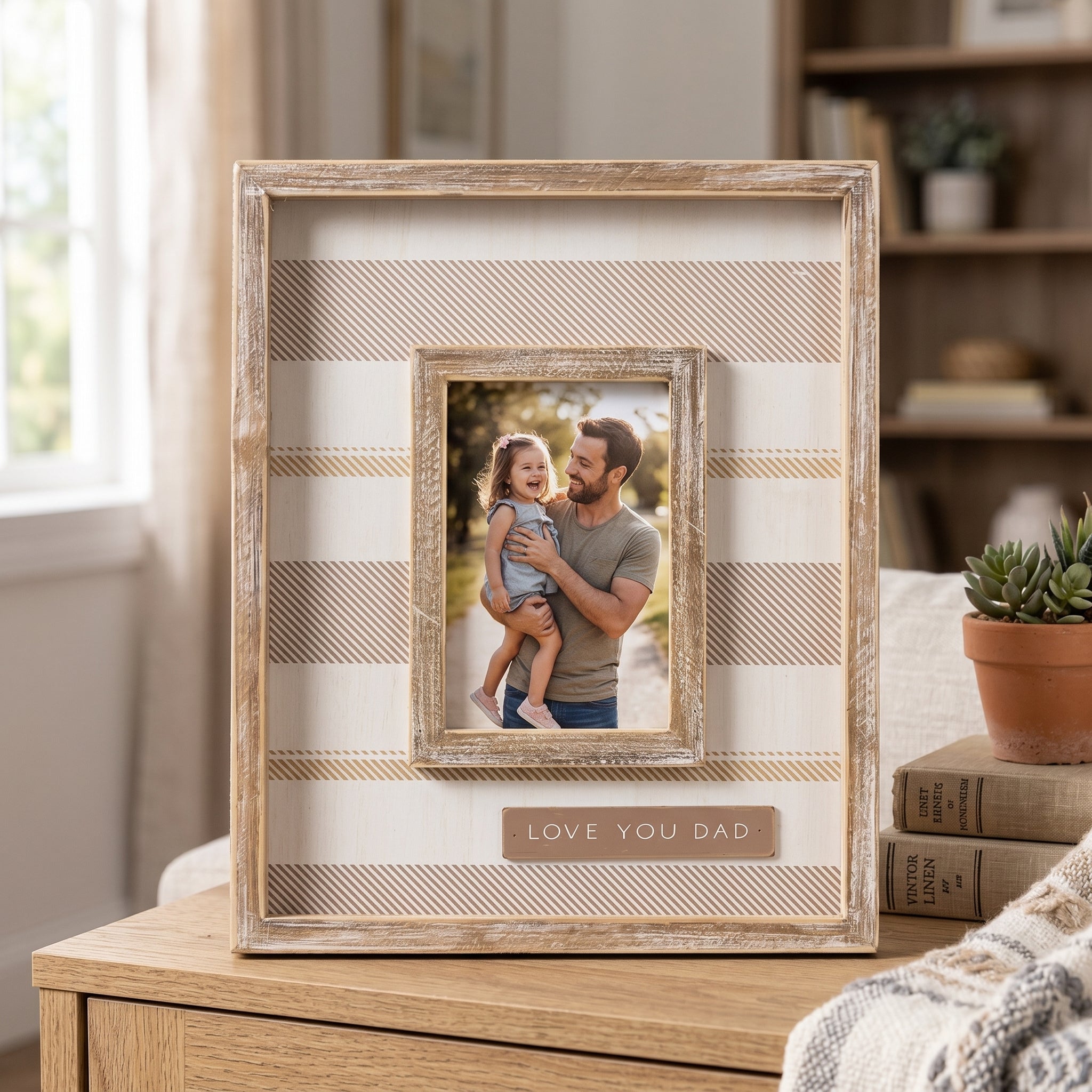 10" x 13" Wood Photo Frame - Love You Dad | Holds 4x6 Photo