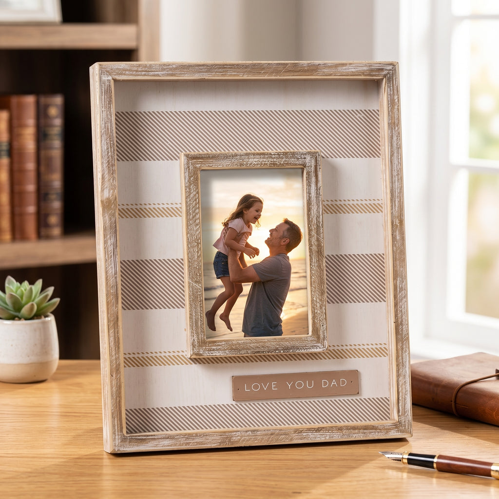 10" x 13" Wood Photo Frame - Love You Dad | Holds 4x6 Photo
