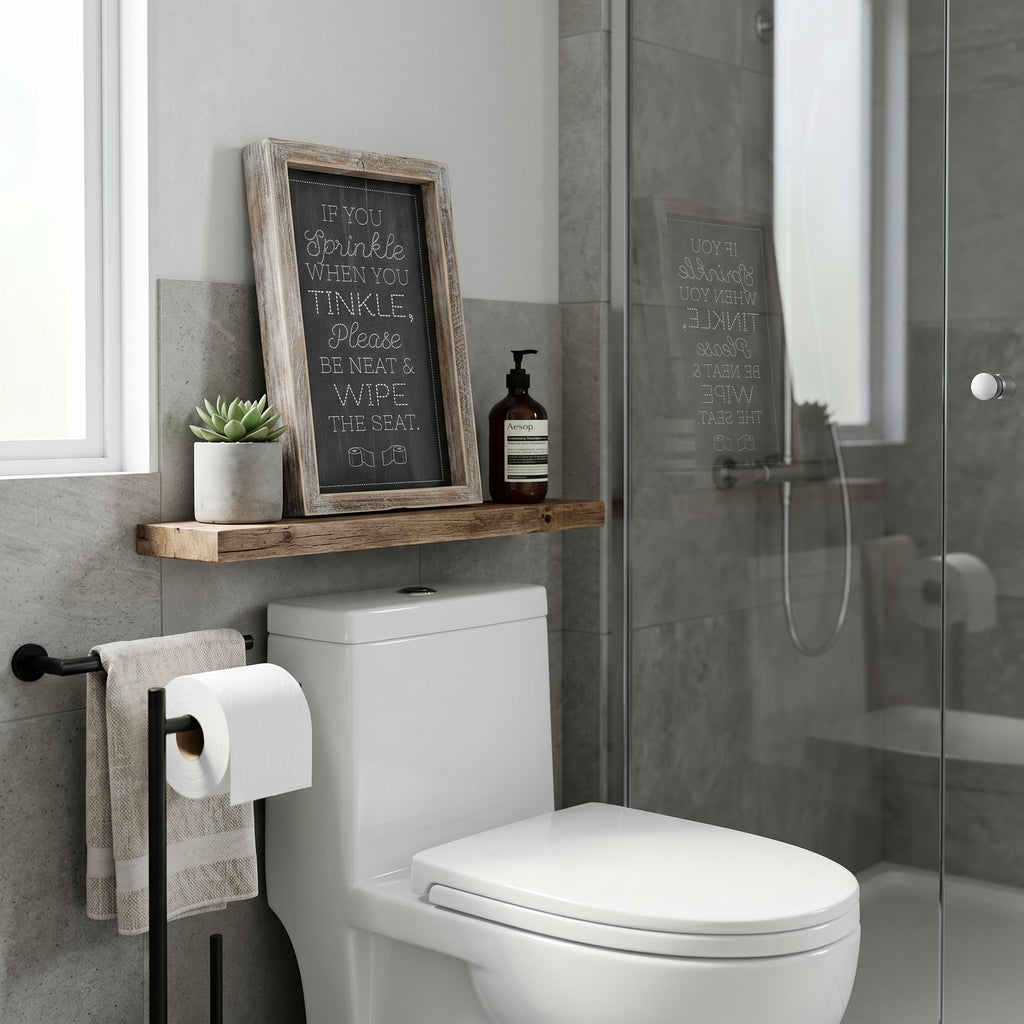 10" Reversible Wood Frame Sign - Tinkle/Aim | Washroom Collection