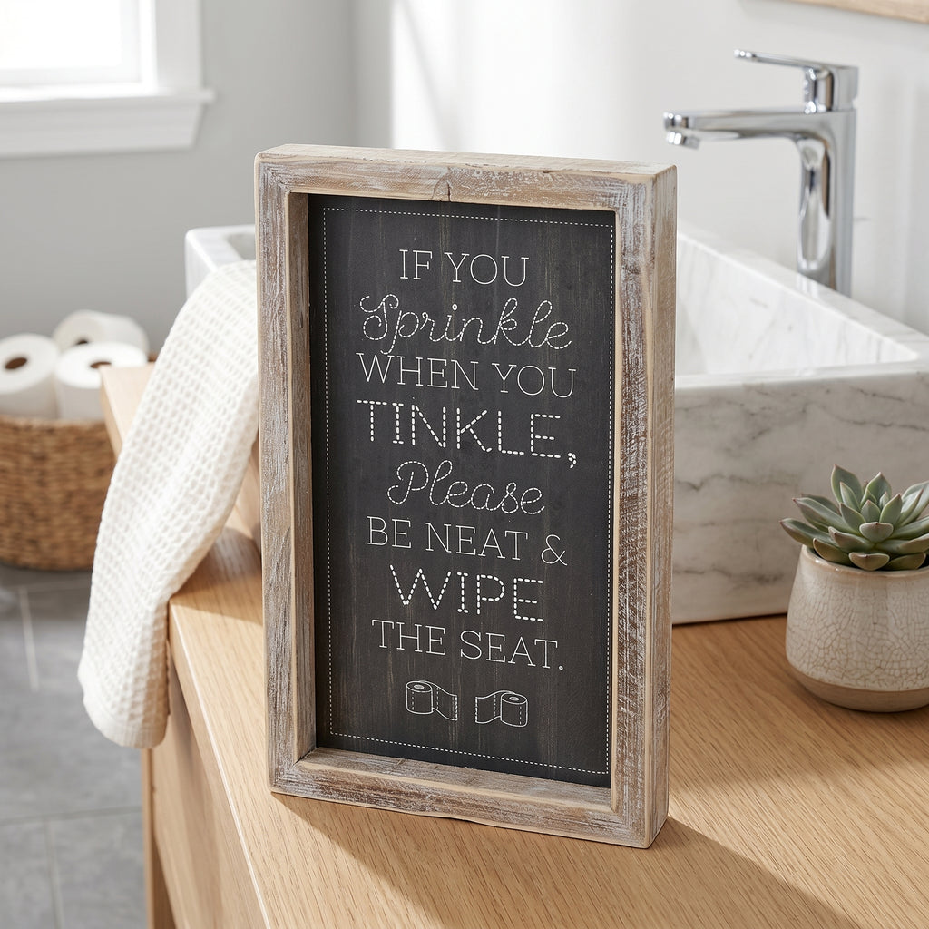 10" Reversible Wood Frame Sign - Tinkle/Aim | Washroom Collection