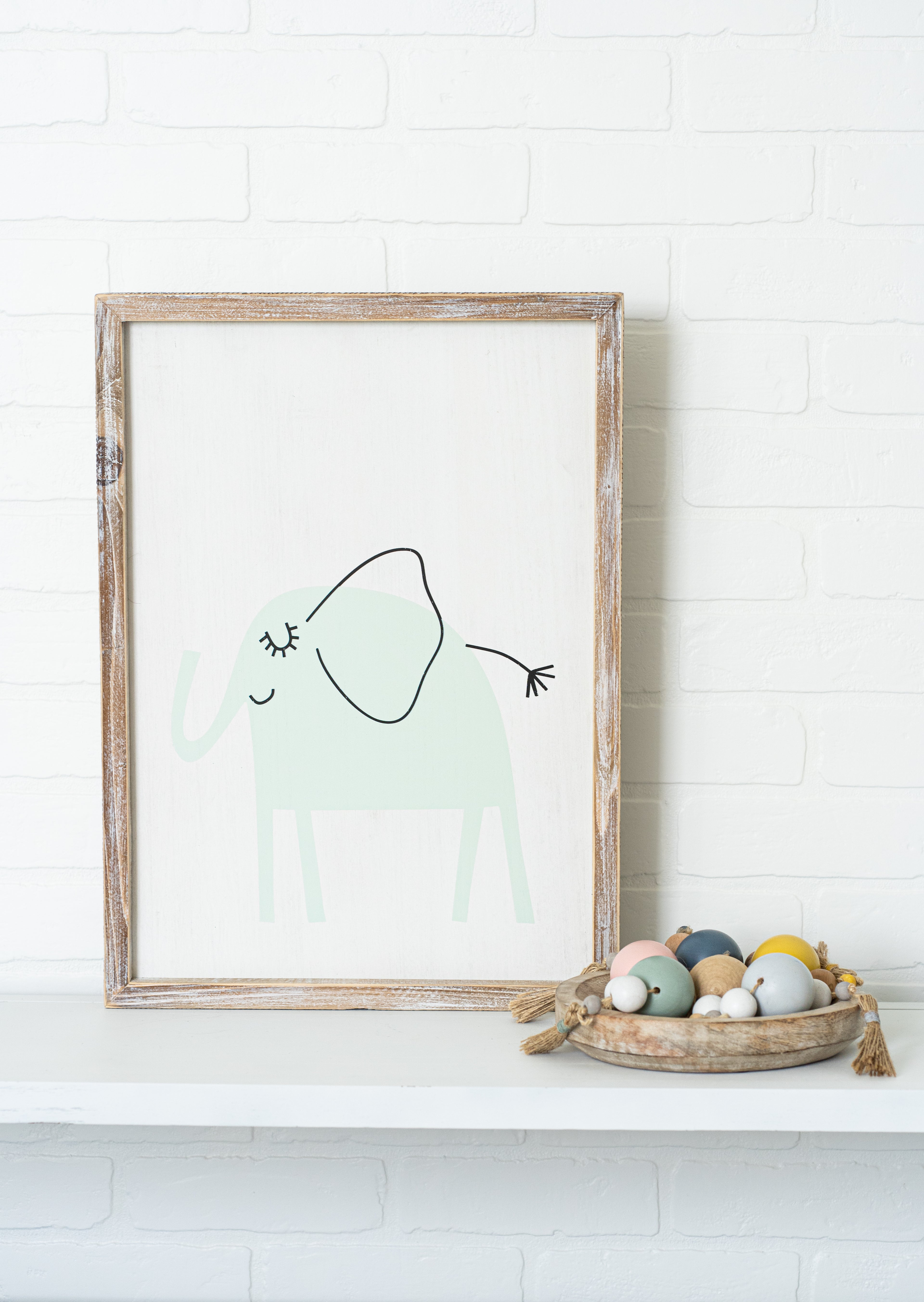 15" x 20" Reversible Wood Frame Sign - Elephant | White, Black and Blue