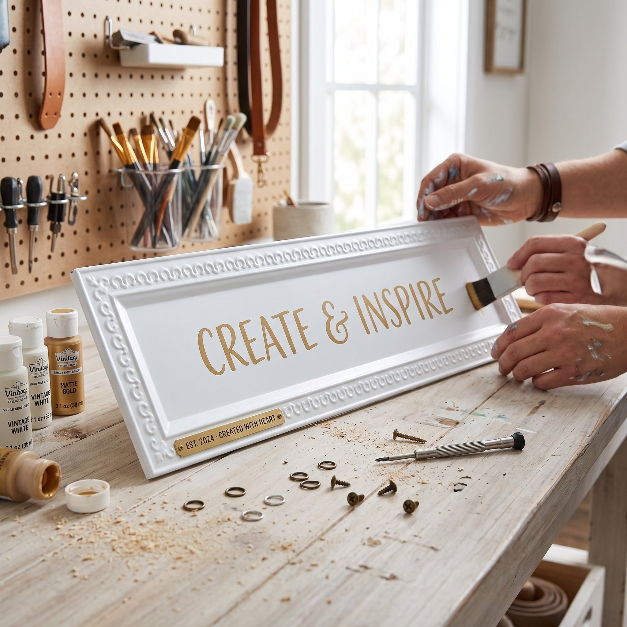 18" x 5" Metal Embossed Sign - White | Magnetic