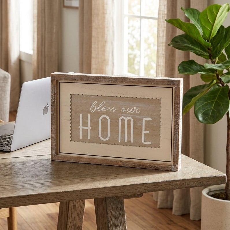 18" x 12" Reversible Wood Frame Sign - Love Blooms Here/Bless Our Home | Multicolor | Bunnies and Blooms Collection