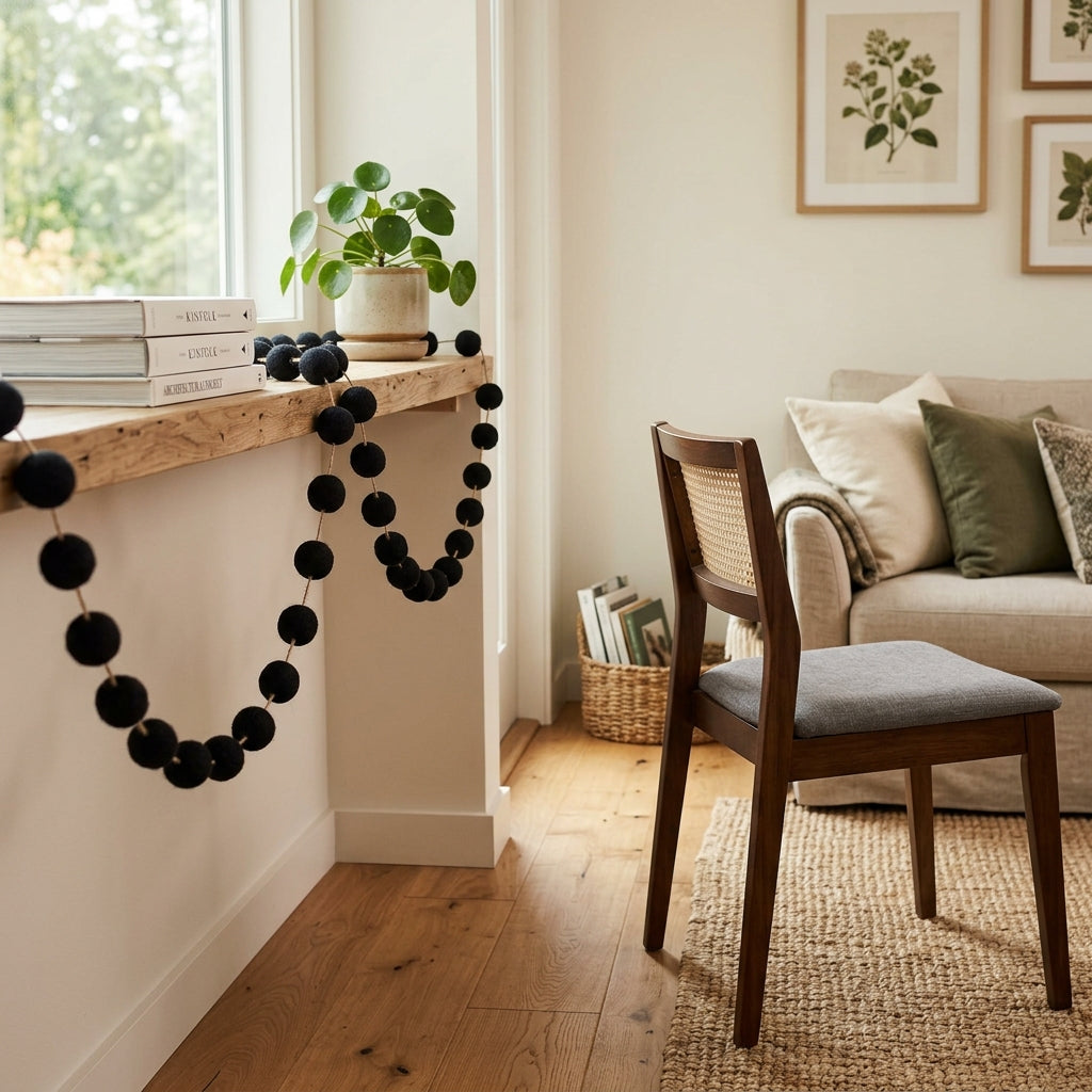 72" Felt Ball Garland styled as decorative home decor