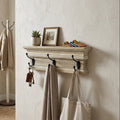 19" Mango Wood Shelf with 3 Hooks - Natural, Black and White