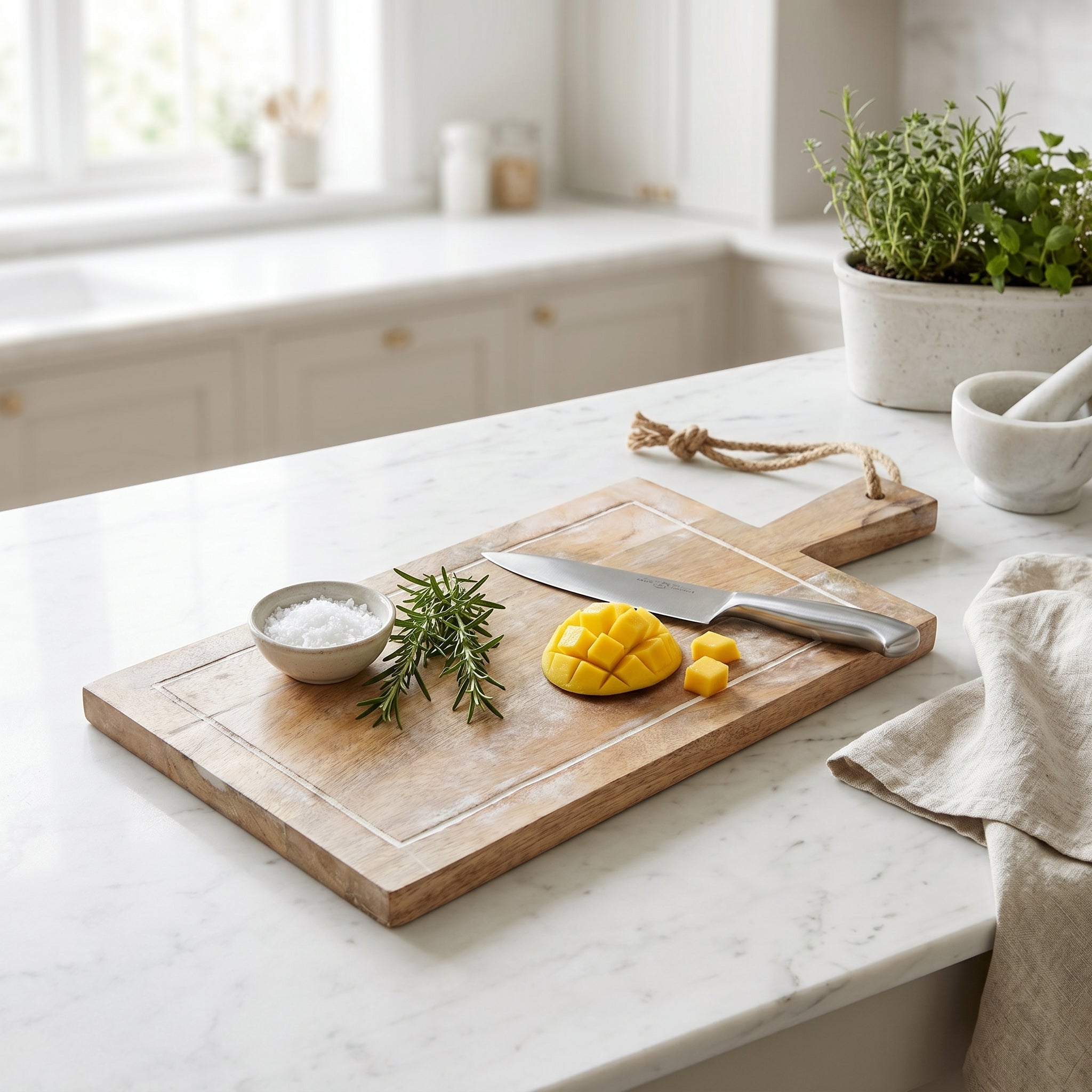 19" Mango Wood Chopping Board - Natural White