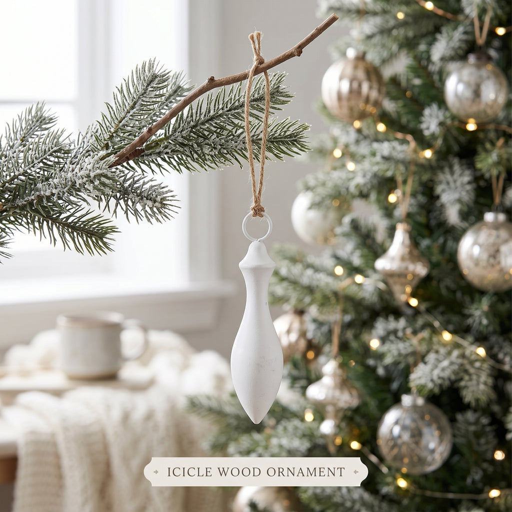 6" Wood Icicle Cutout Ornament - White