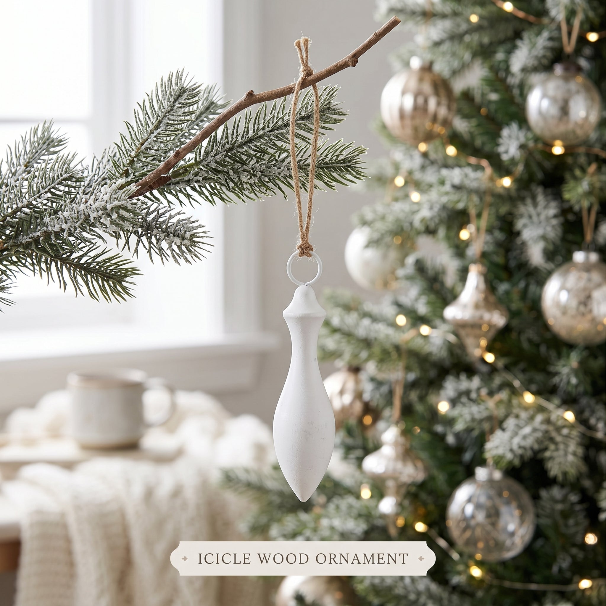 6" Wood Icicle Cutout Ornament - White