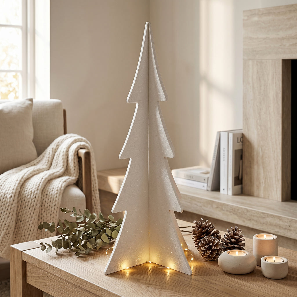 46" Wood Cutout Tree - Christmas | White