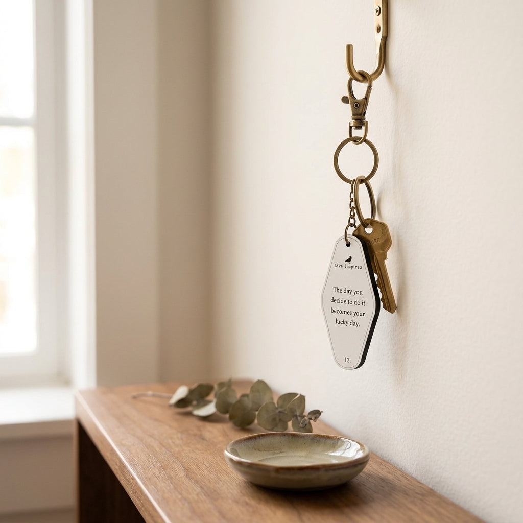 Reversible wood keychain featuring the Lucky Day design