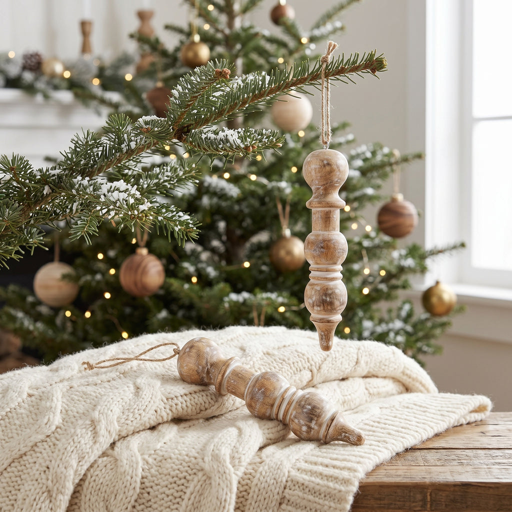 10" Mango Wood Ornament - Icicle | Natural