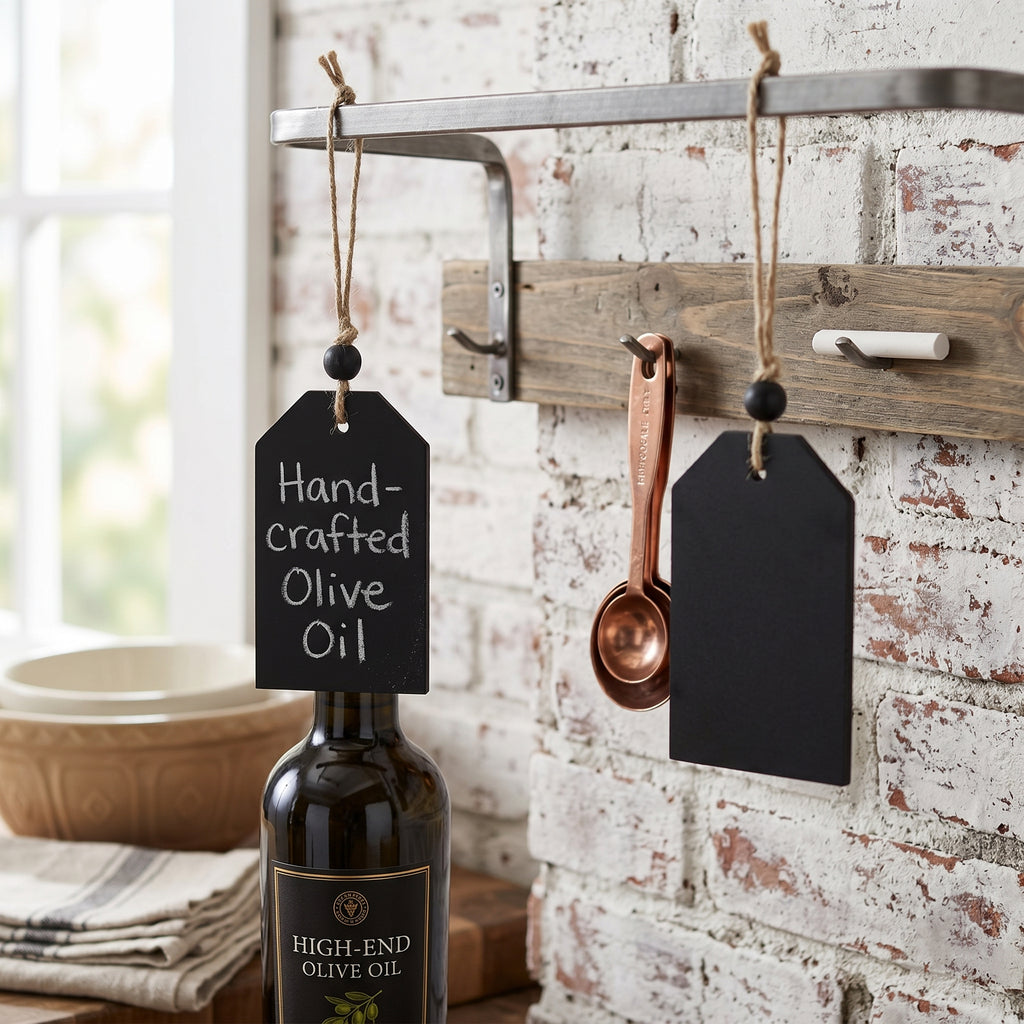 3" Wood Hanging Chalkboard Tile with Beads - Black