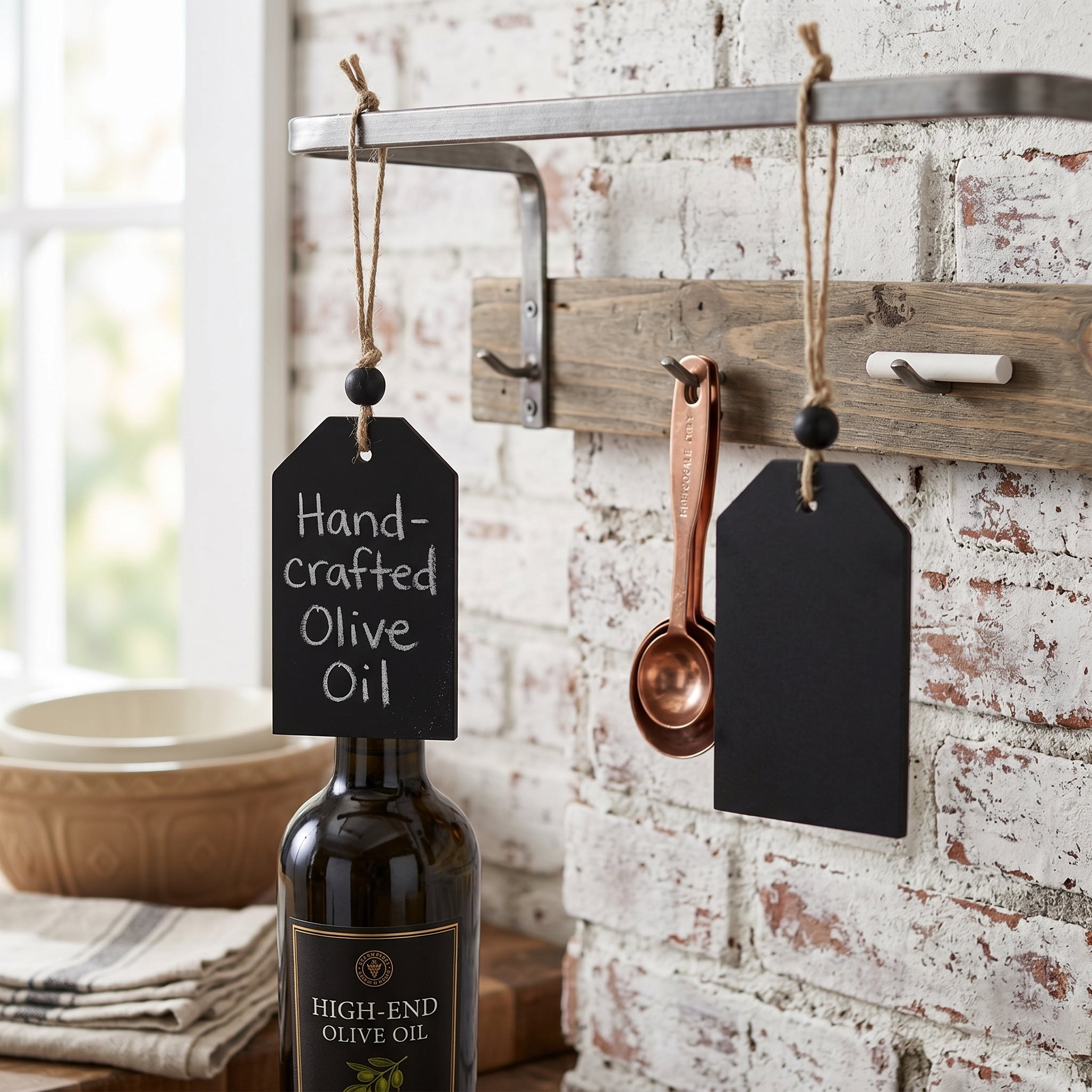 3" Wood Hanging Chalkboard Tile with Beads - Black