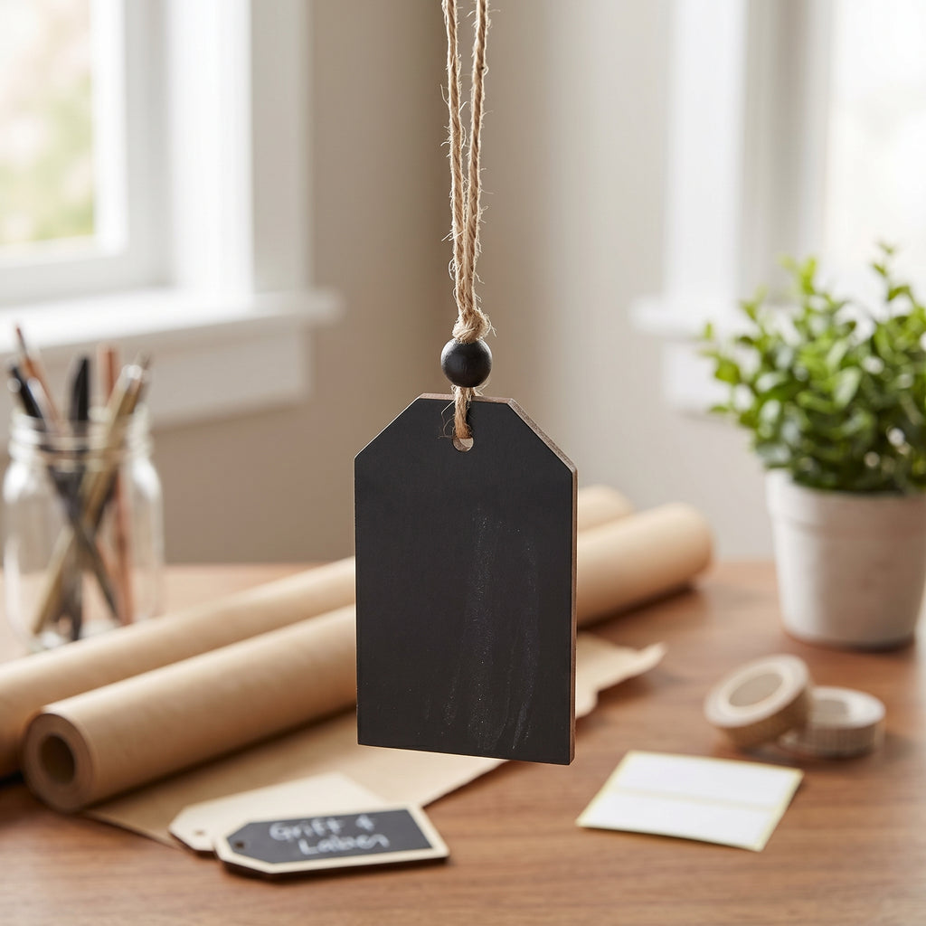 3" Wood Hanging Chalkboard Tile with Beads - Black
