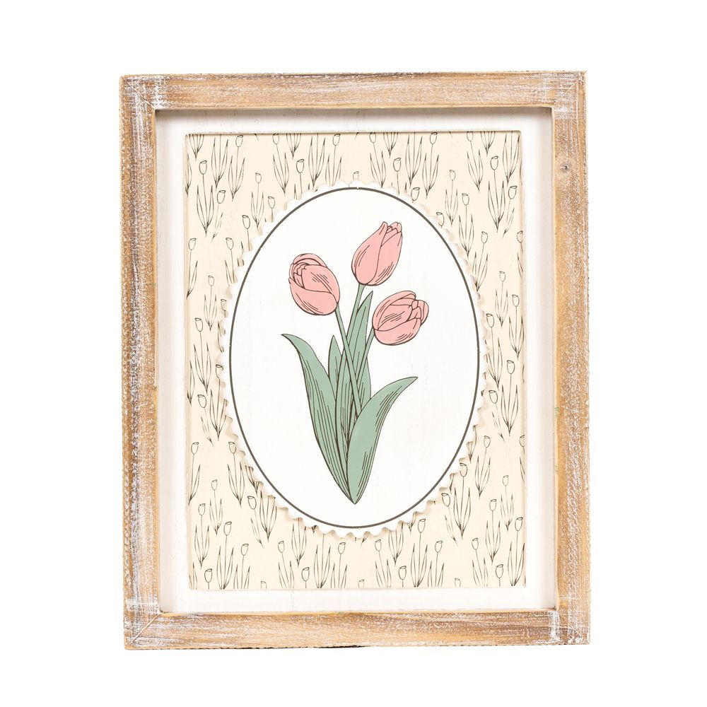10" x 12" Reversible Wood Frame Sign - Tulip/Bunny | Bunnies and Blooms Collection