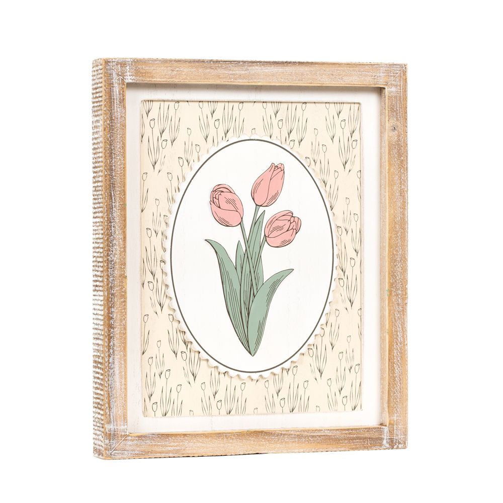 10" x 12" Reversible Wood Frame Sign - Tulip/Bunny | Bunnies and Blooms Collection