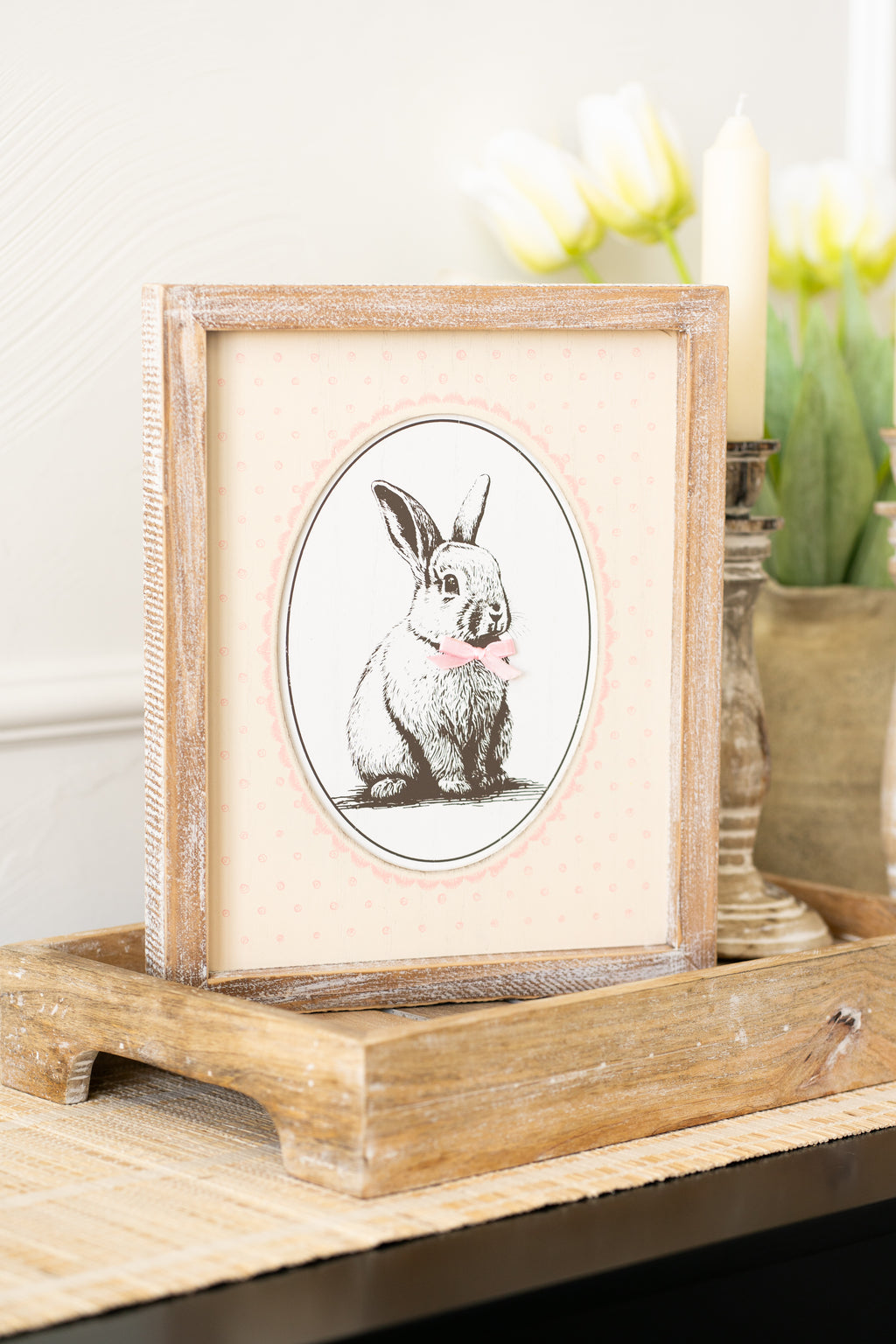 10" x 12" Reversible Wood Frame Sign - Tulip/Bunny | Bunnies and Blooms Collection