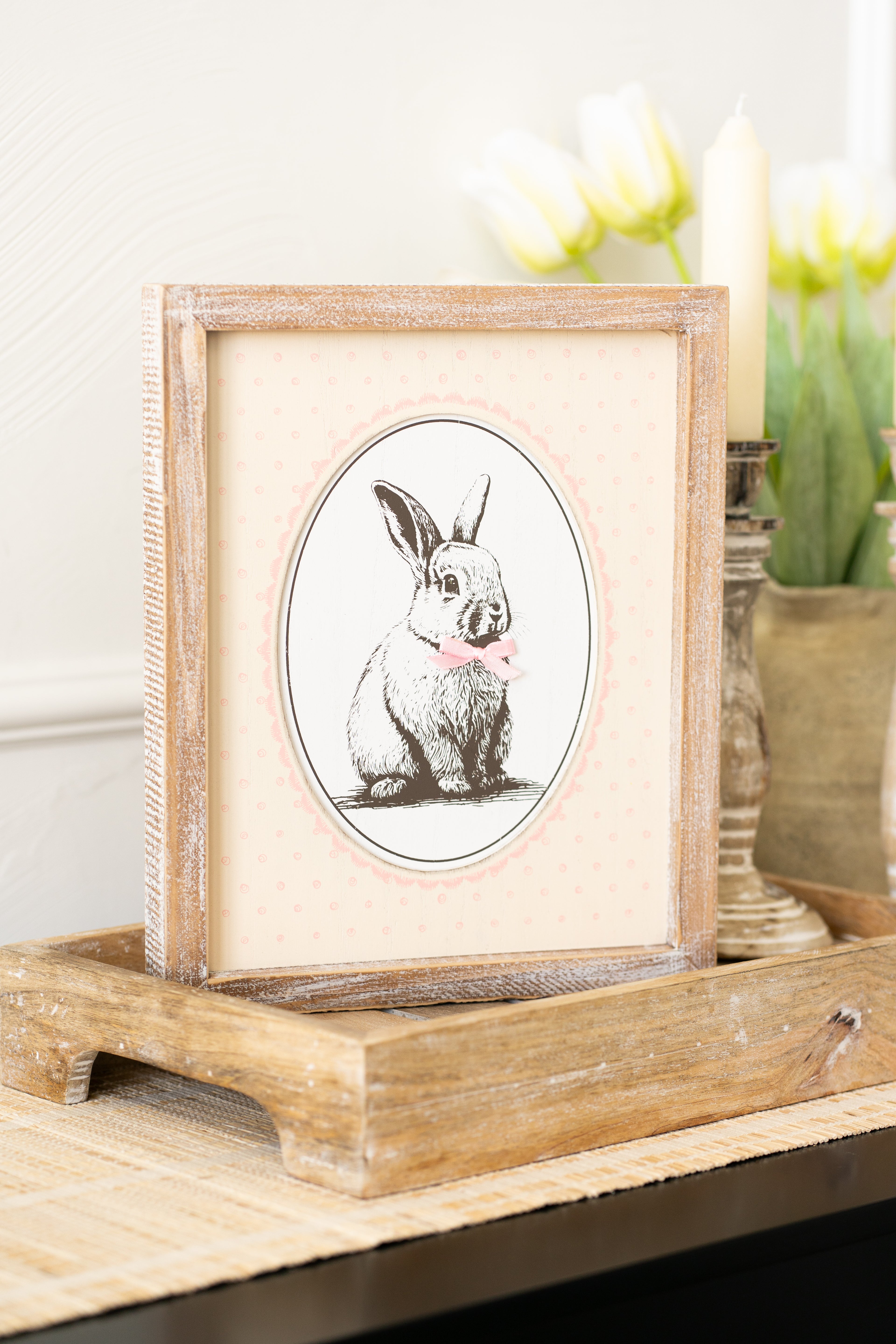 10" x 12" Reversible Wood Frame Sign - Tulip/Bunny | Bunnies and Blooms Collection