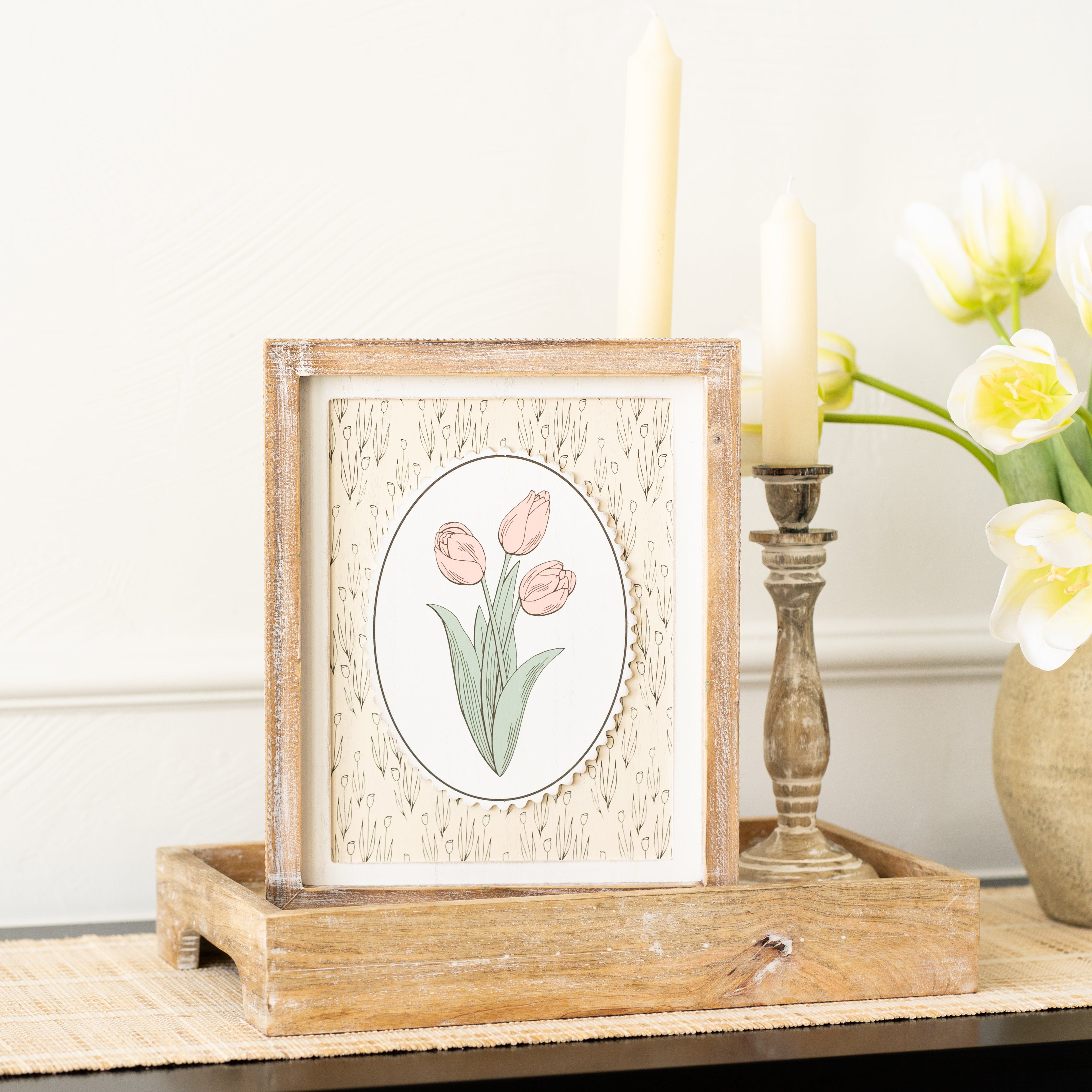 10" x 12" Reversible Wood Frame Sign - Tulip/Bunny | Bunnies and Blooms Collection