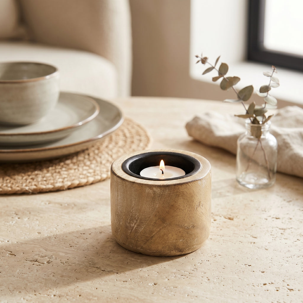 3" Mango Wood Tea Light Holder - Natural