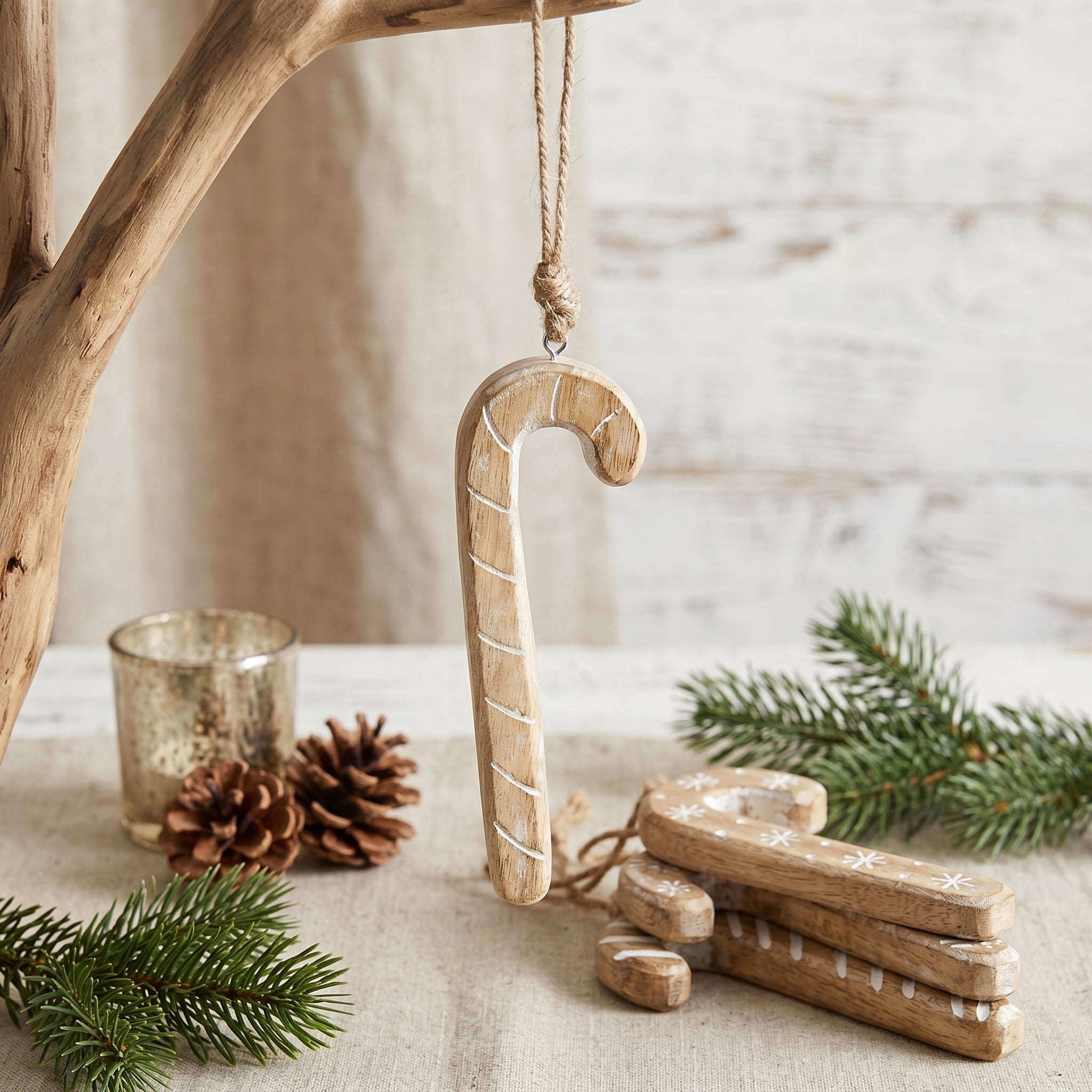 8" Mango Wood Ornament - Candy Cane