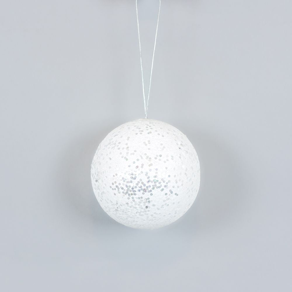 5" Glitter Ball Ornament - White