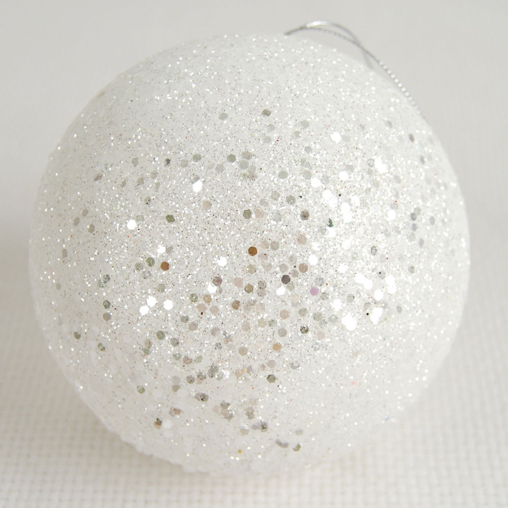 8" Glitter Ball Ornament, White
