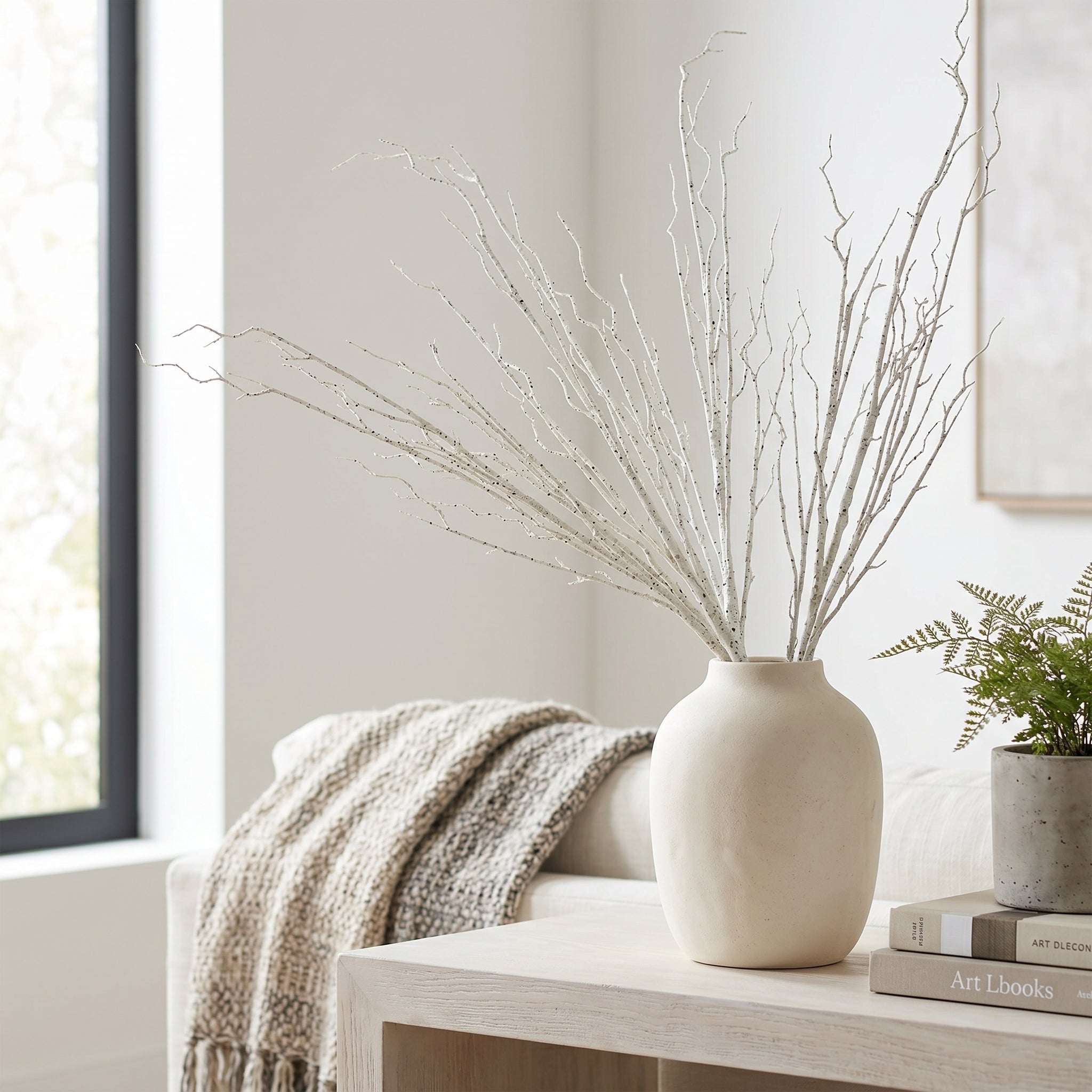 42" Faux Birch Branch - White