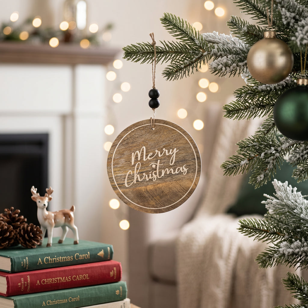 4" Mango Wood Ornament - Merry Christmas | Sundara Collection