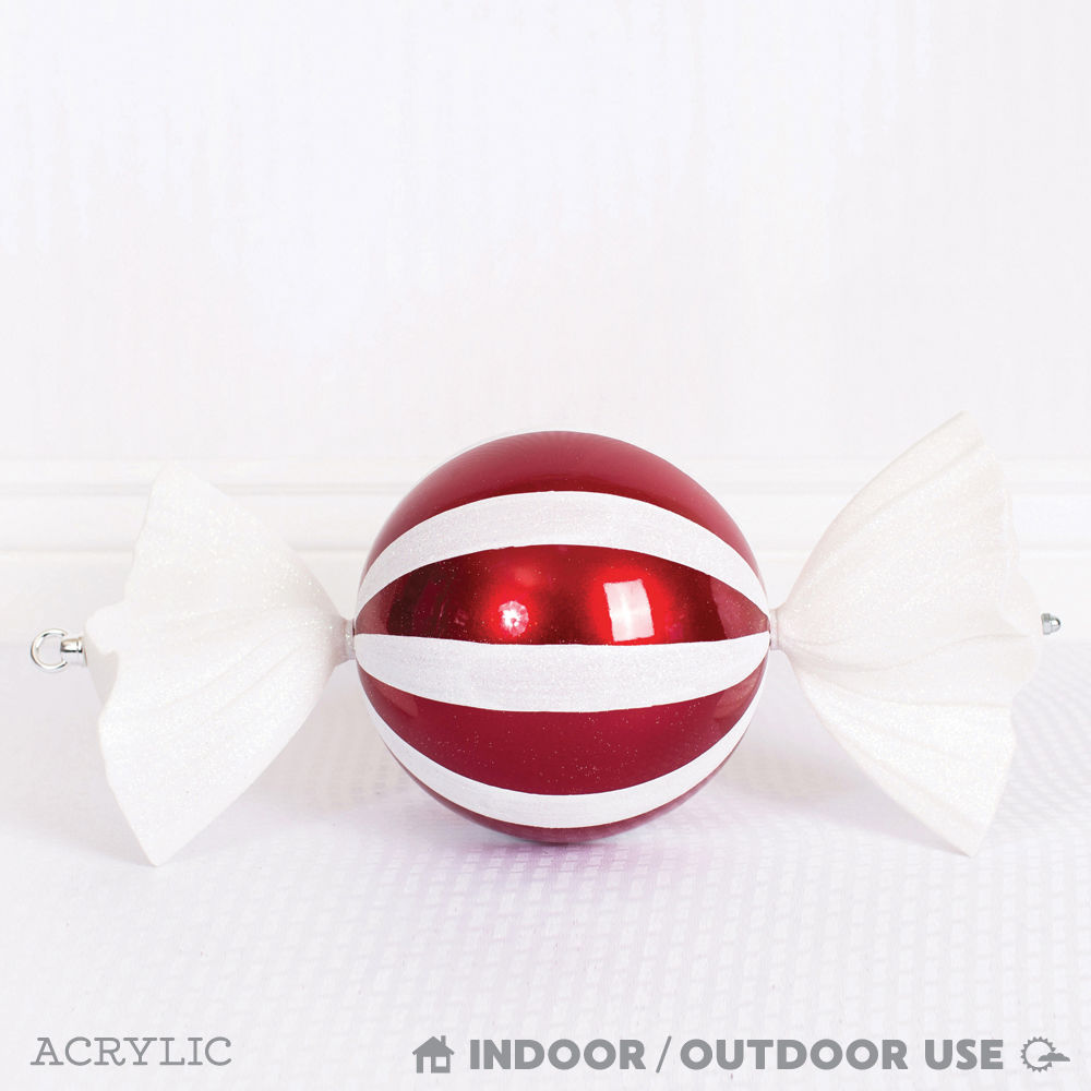 18.5" Acrylic Ball Candy Ornament - Red and White