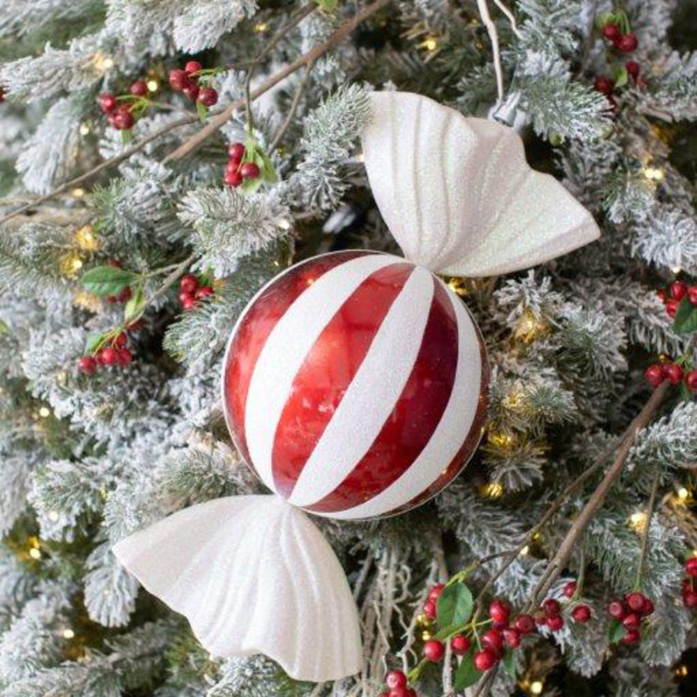 18.5" Acrylic Ball Candy Ornament - Red and White