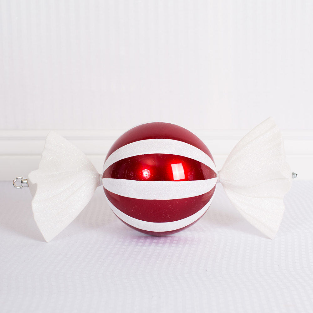 18.5" Acrylic Ball Candy Ornament, Red/White