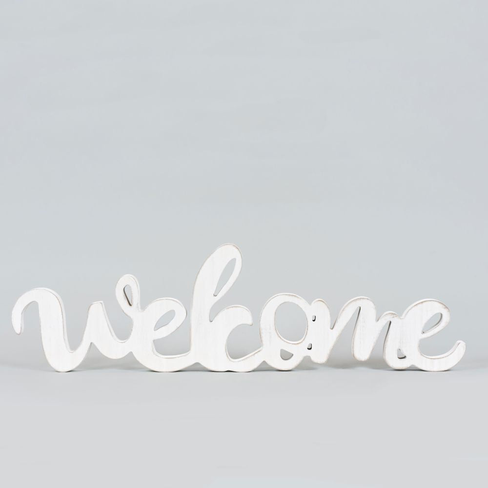20" Wood Cutout - Welcome | White