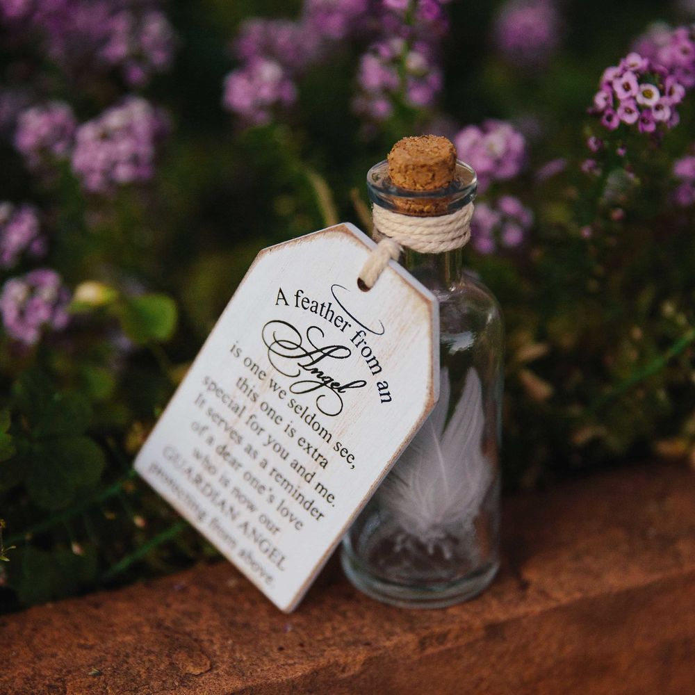4" Wood Tag and Bottle Set - Angel Feather | Remember When Collection