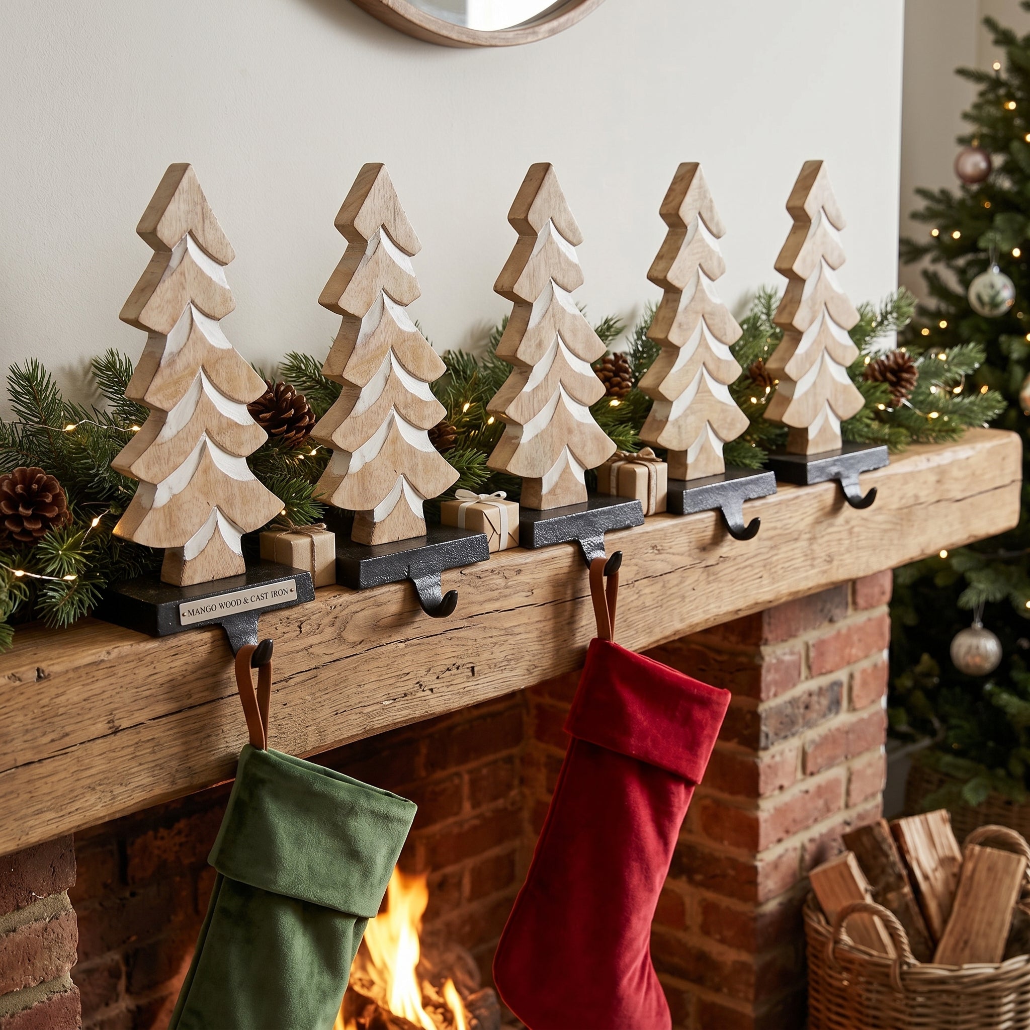 11" Mango Wood Stocking Holder - Tree | Natural