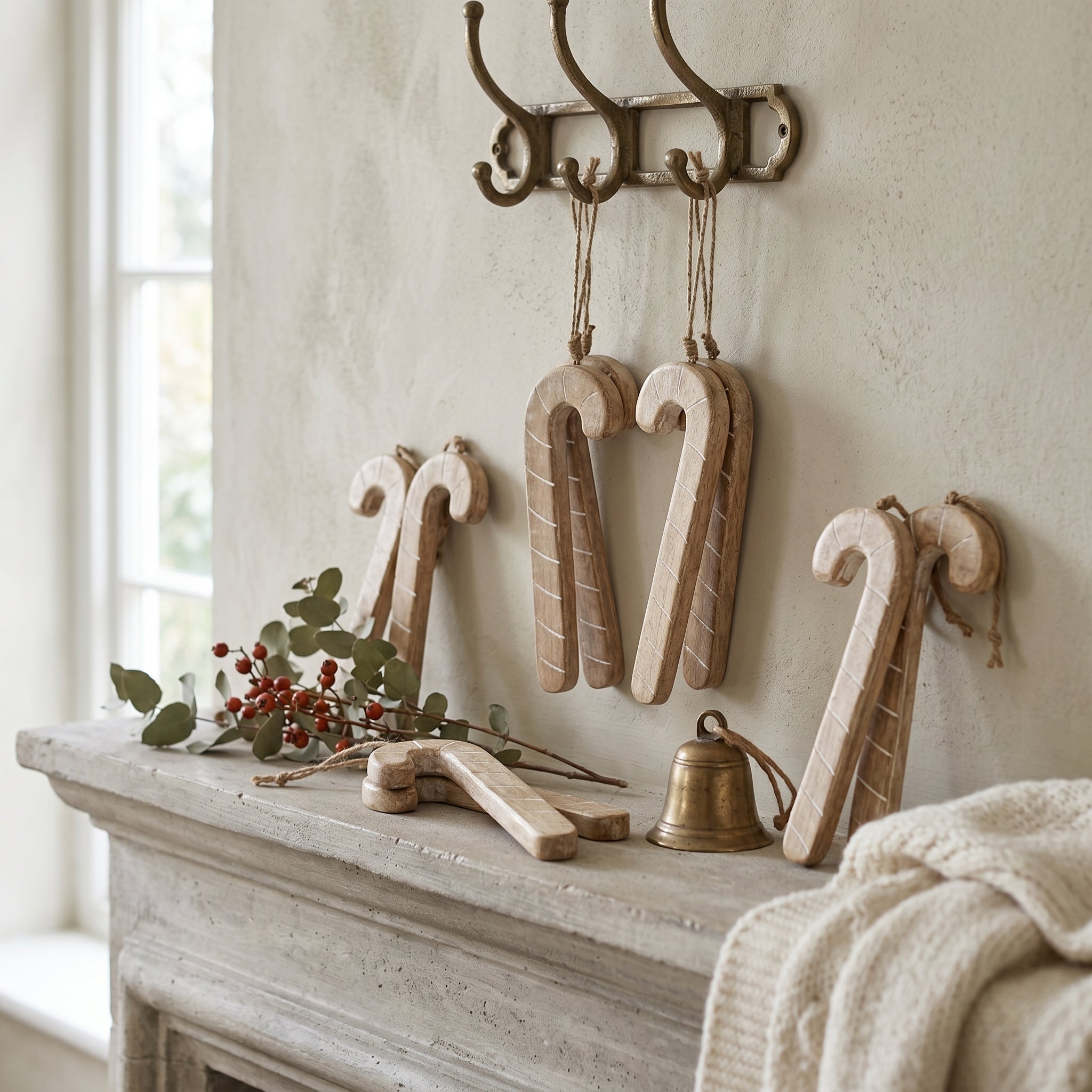 13" Mango Wood Ornament - Candy Cane