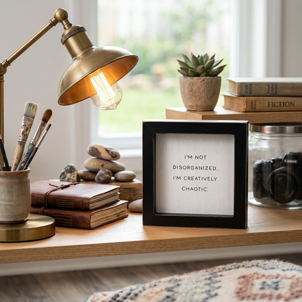 5" Wood Frame Sign - Creatively Chaotic | White and Black