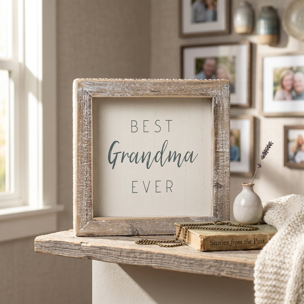 5" Wood Frame Sign - Best Grandma Ever | White and Gray