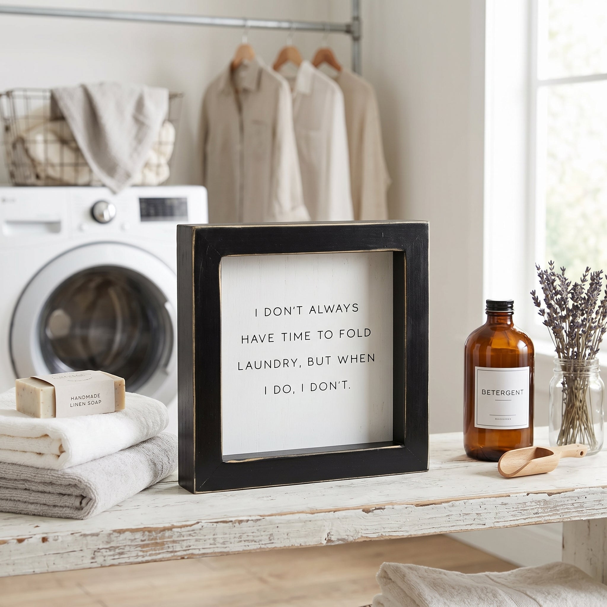 5" Wood Frame Sign — Fold Laundry | White & Black