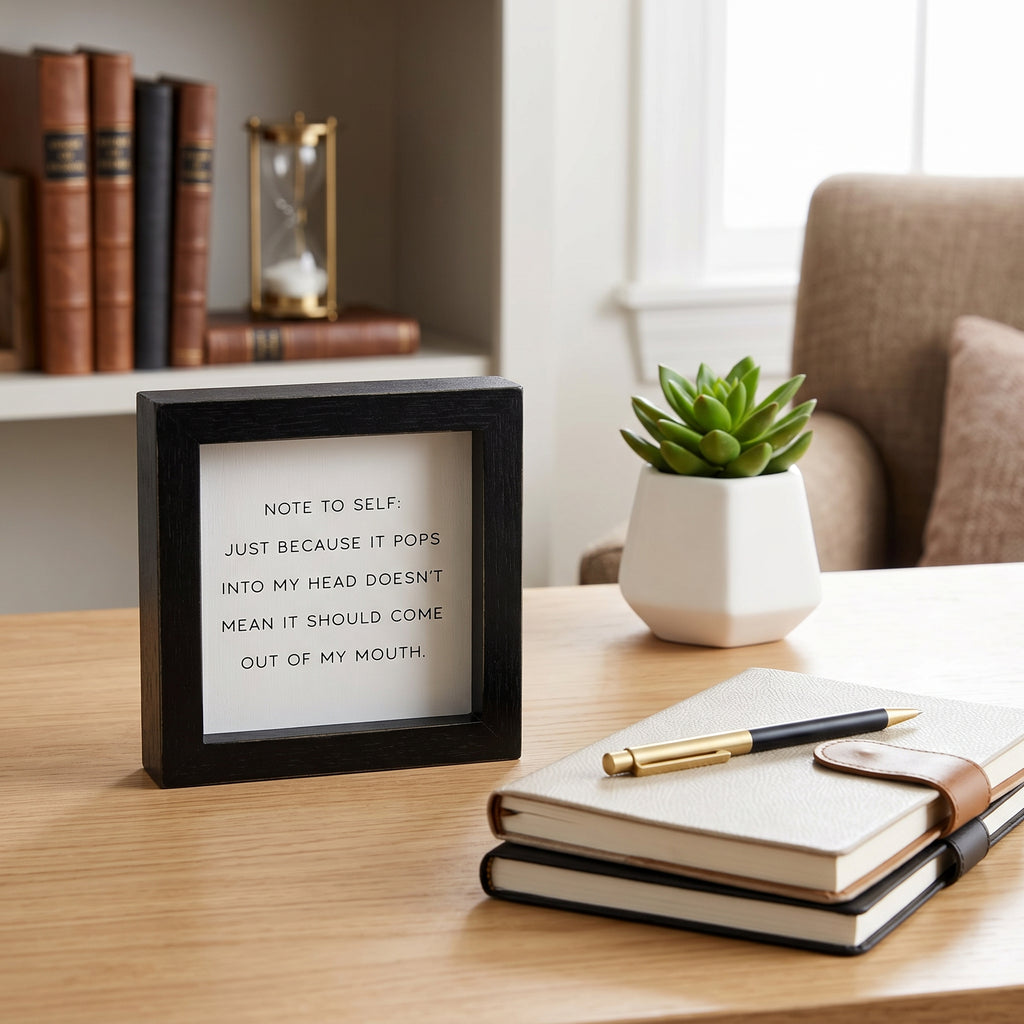 5" Wood Frame Sign - Note To Self | White and Black
