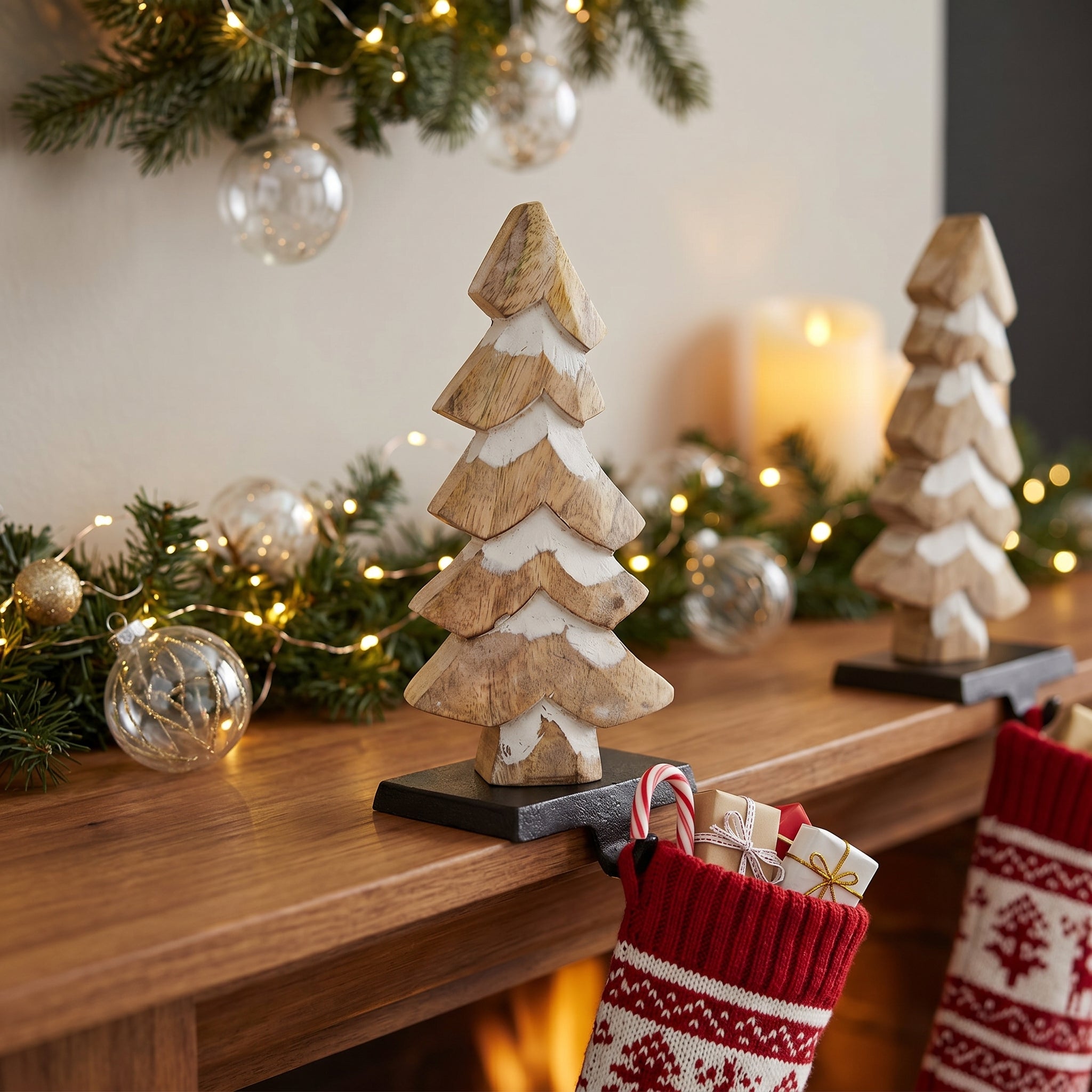 9" Mango Wood Stocking Holder - Tree | Natural