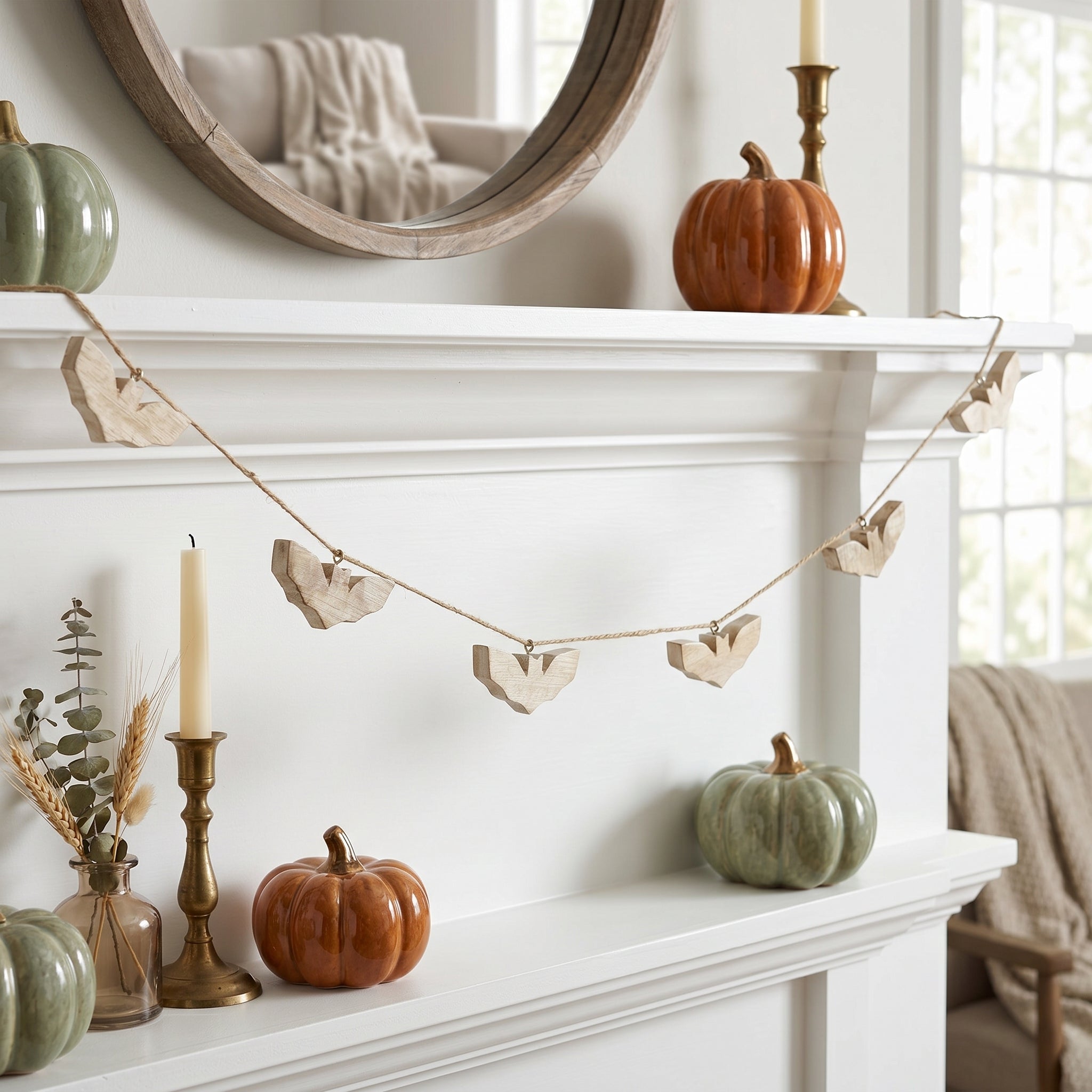 60" Mango Wood Bat Garland - Natural (6 Bats)