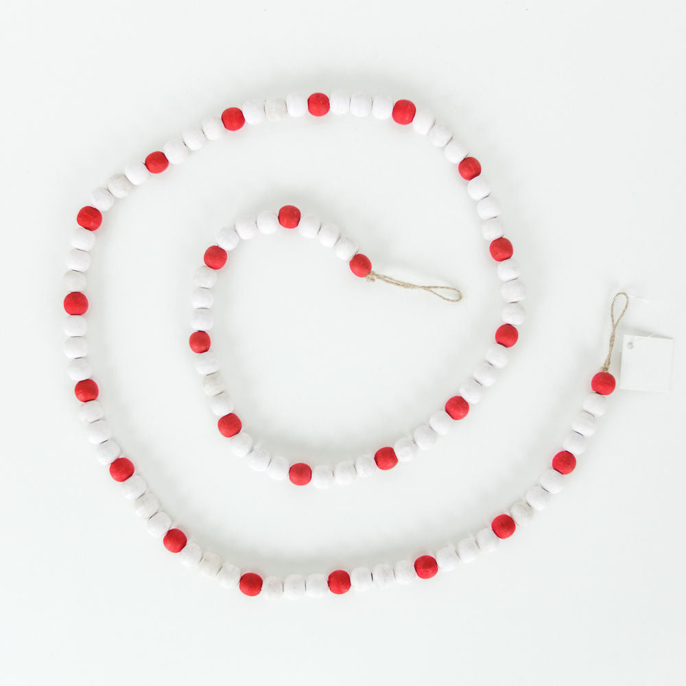 60" X .5" Wood Bead Garland, White/Red