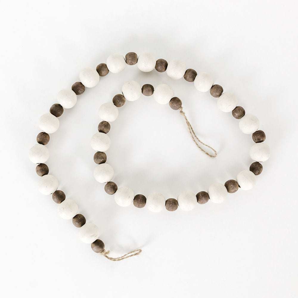 36" X 1" Wood Bead Garland (Varied) White/Brown