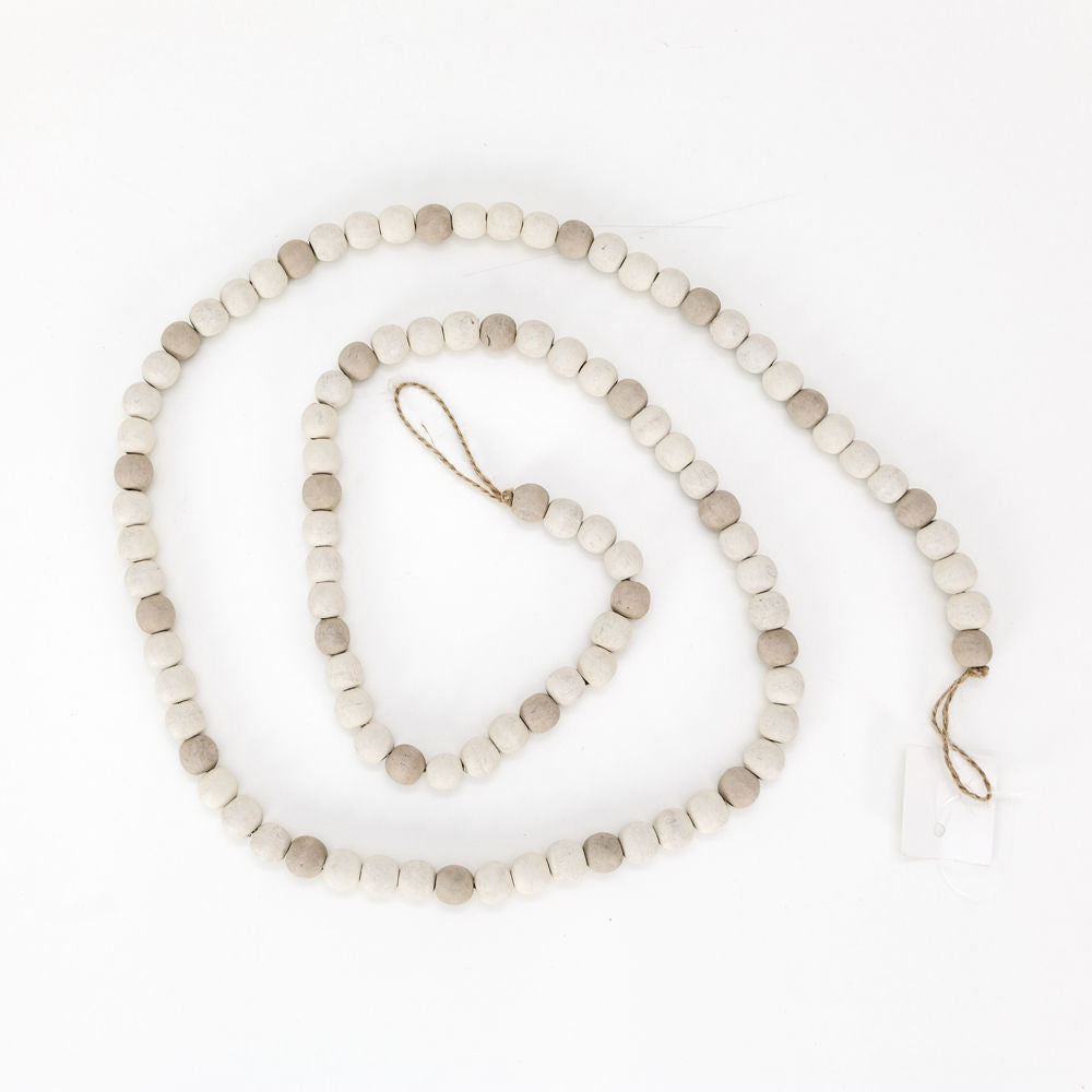 60" X .5" Wood Bead Garland, White/Tan