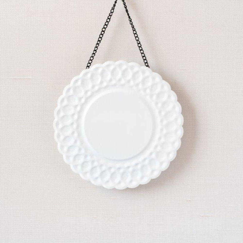 7" Metal Embossed Hanging Sign - White