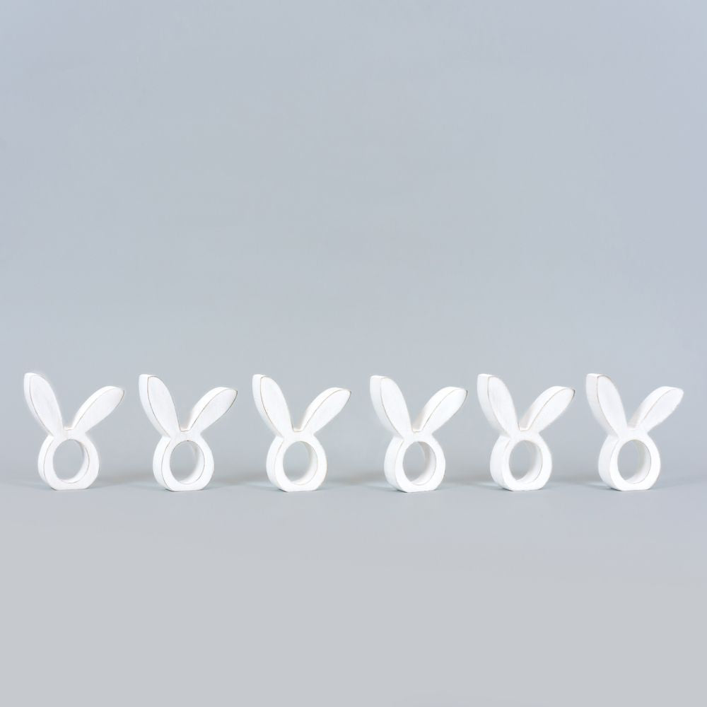 5" Wood Napkin Holder - Bunny Ear | White and Gray (Set of 6)