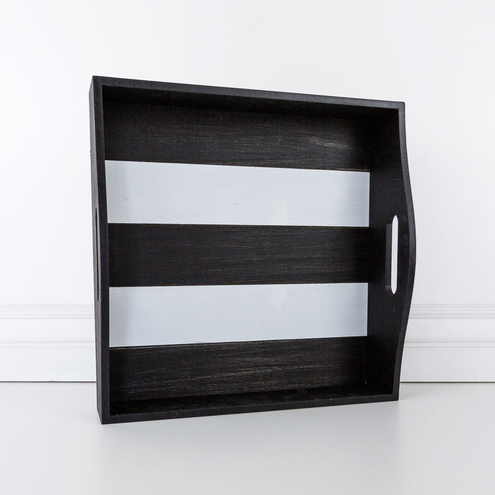 15" x 4" Wood Shiplap Tray - Black and White