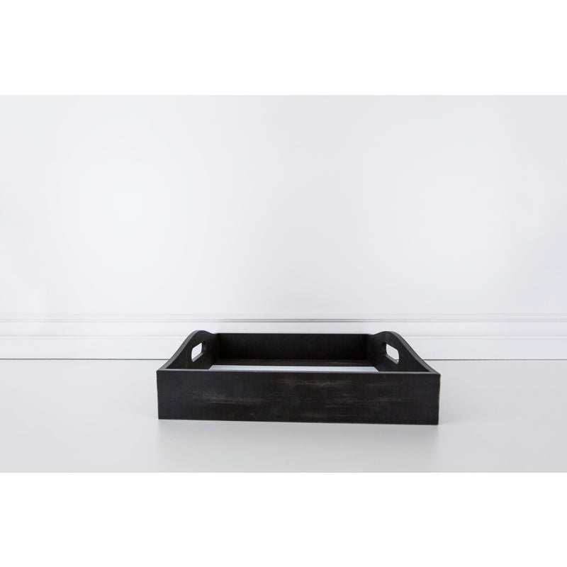 15" X 15" X 4" Wood Shiplap Tray, Black/White